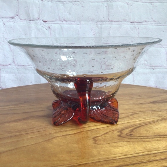 Vintage Elegant Red Leaf Glass Decor Accent Bowl - Picture 6 of 10
